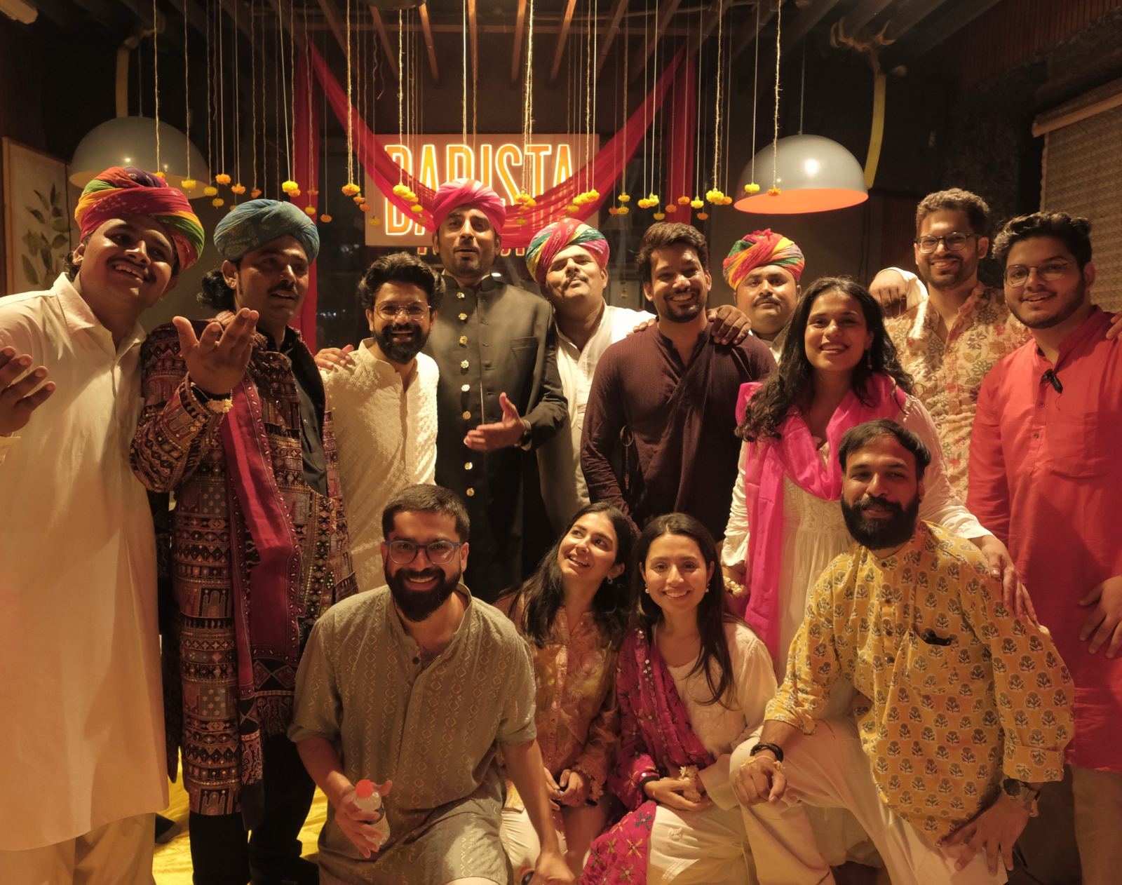 The Abhimanch team with Bismillah Khan and group at Barista, Model Town, June 2026